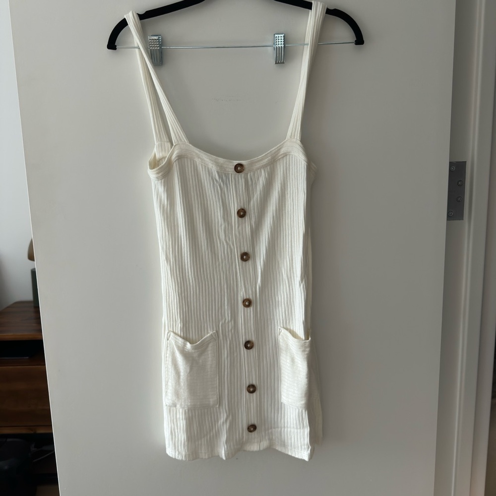 Reformation white ribbed dress XS